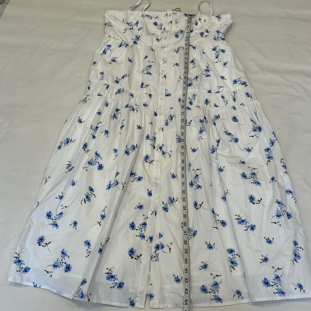 Quince White Midi Sundress with Blue Floral Print Organic Cotton - Picture 14 of 16